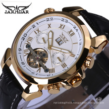 JARAGAR 001 Mens Watches Luxury Golden Case Male Clock Rotatable Bezel Date Day Display Tourbillion Watch Auto Mechanical